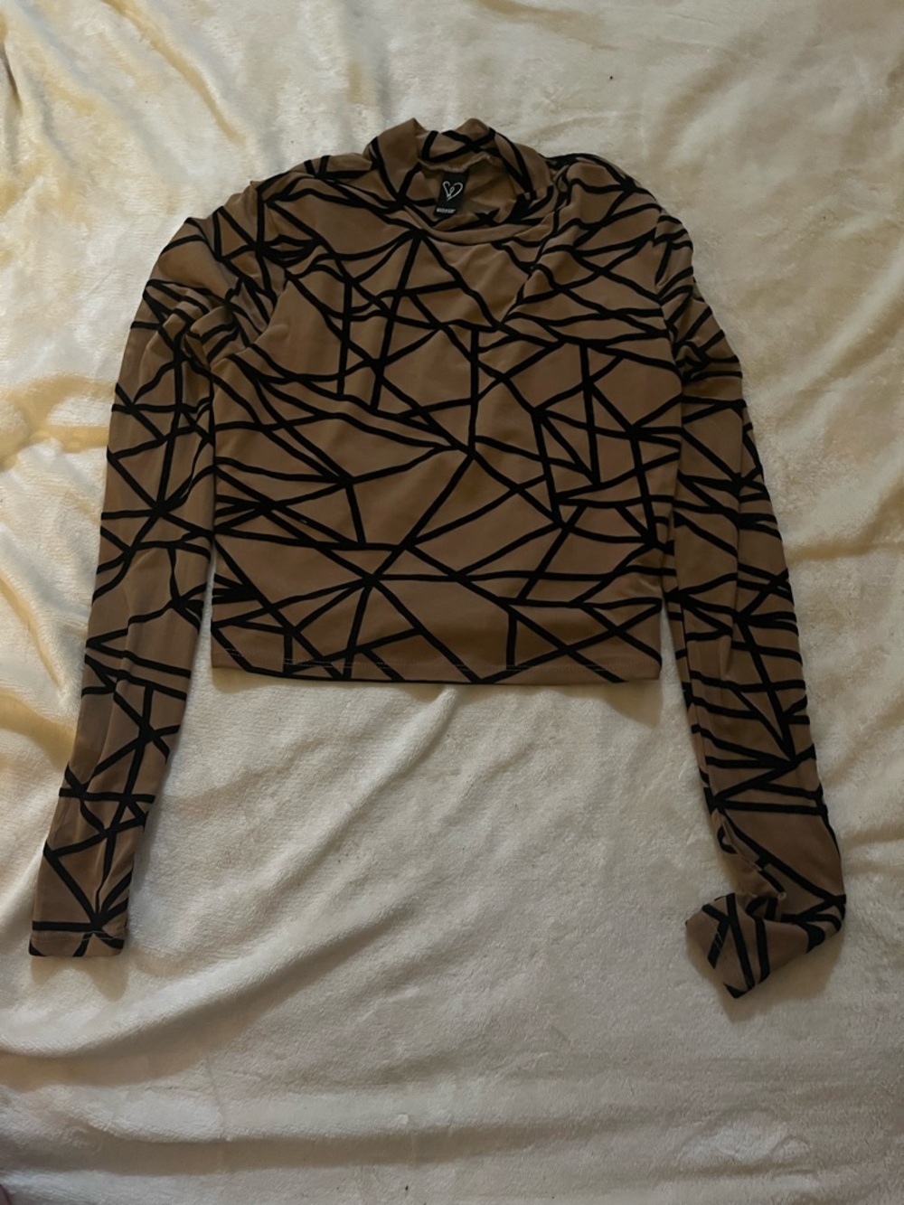 Windsor Brown Long-Sleeve Mock Neck Top with Black Geometric Print